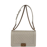 Chanel New Medium Boy Bag Grey Caviar Antique Gold Hardware