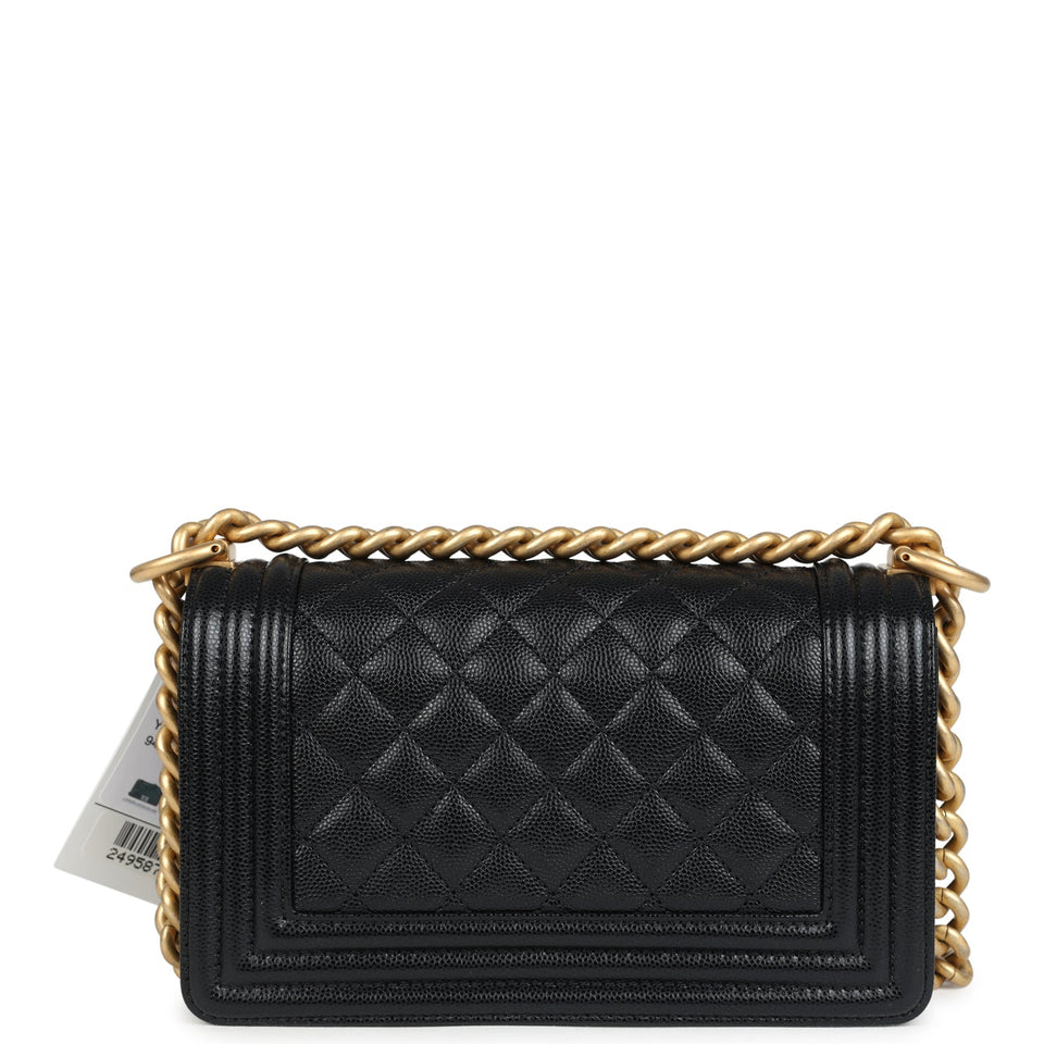 Chanel Small Boy Bag Black Shiny Caviar Antique Gold Hardware