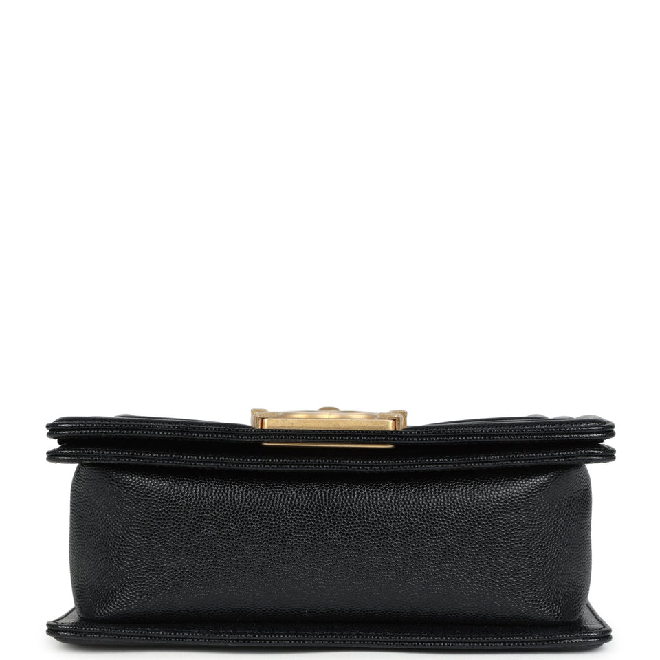 Chanel Small Boy Bag Black Shiny Caviar Antique Gold Hardware