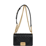 Chanel Small Boy Bag Black Shiny Caviar Antique Gold Hardware