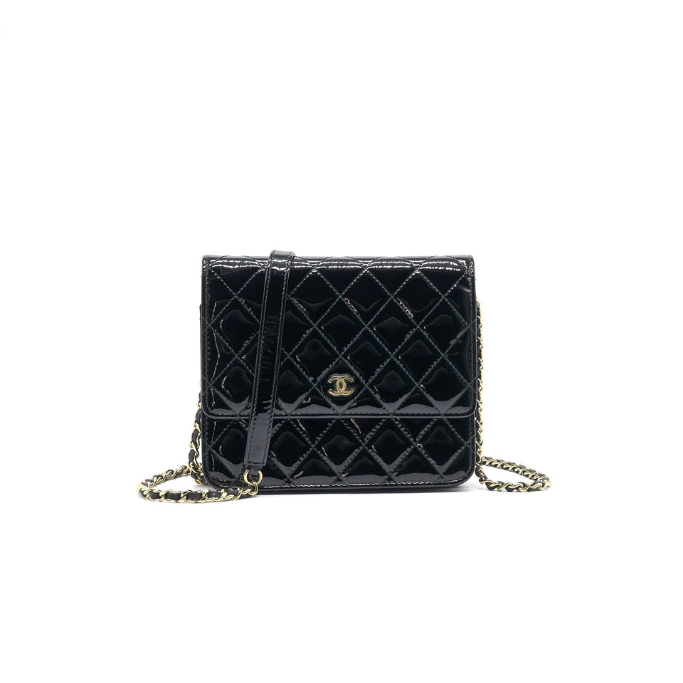 Chanel Square Wallet on Chain Patent Leather Black