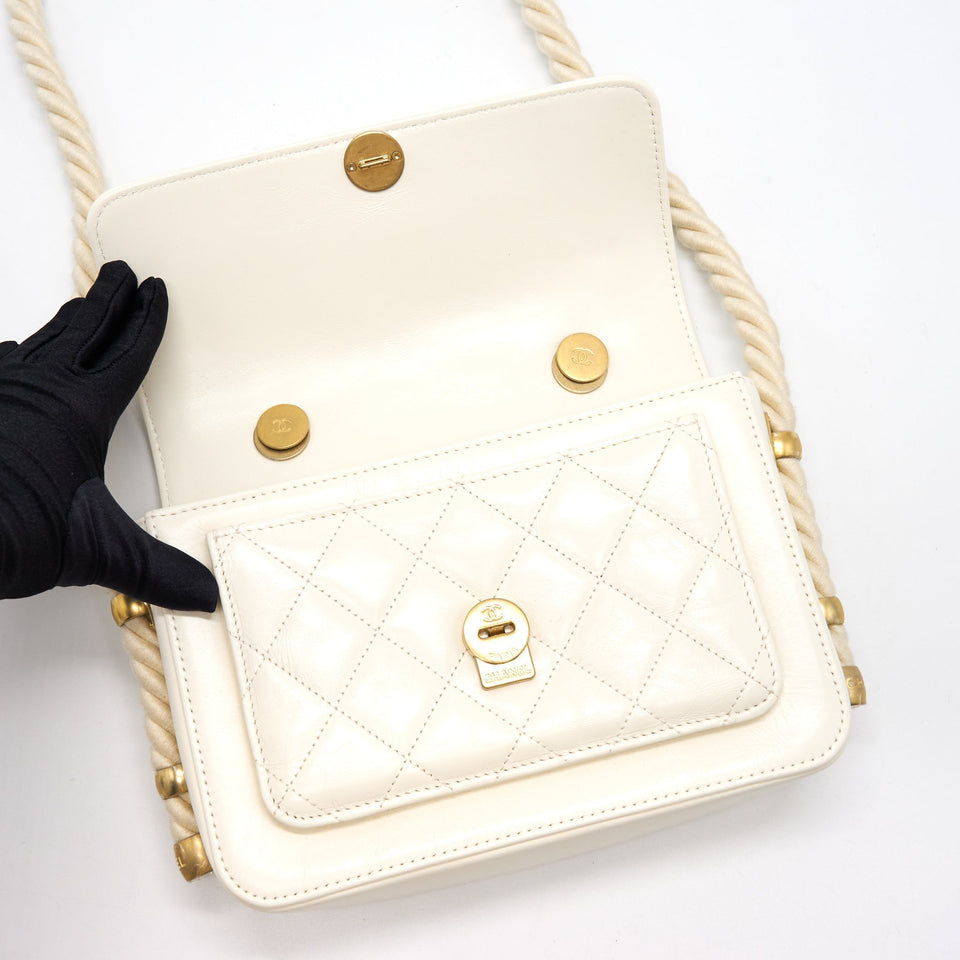 Chanel CC Leather Flap Bag White