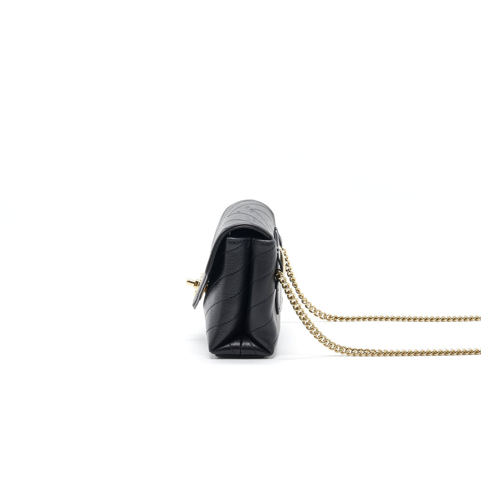 Chanel Calfskin Chevron Leather Chain Waist Bag Black