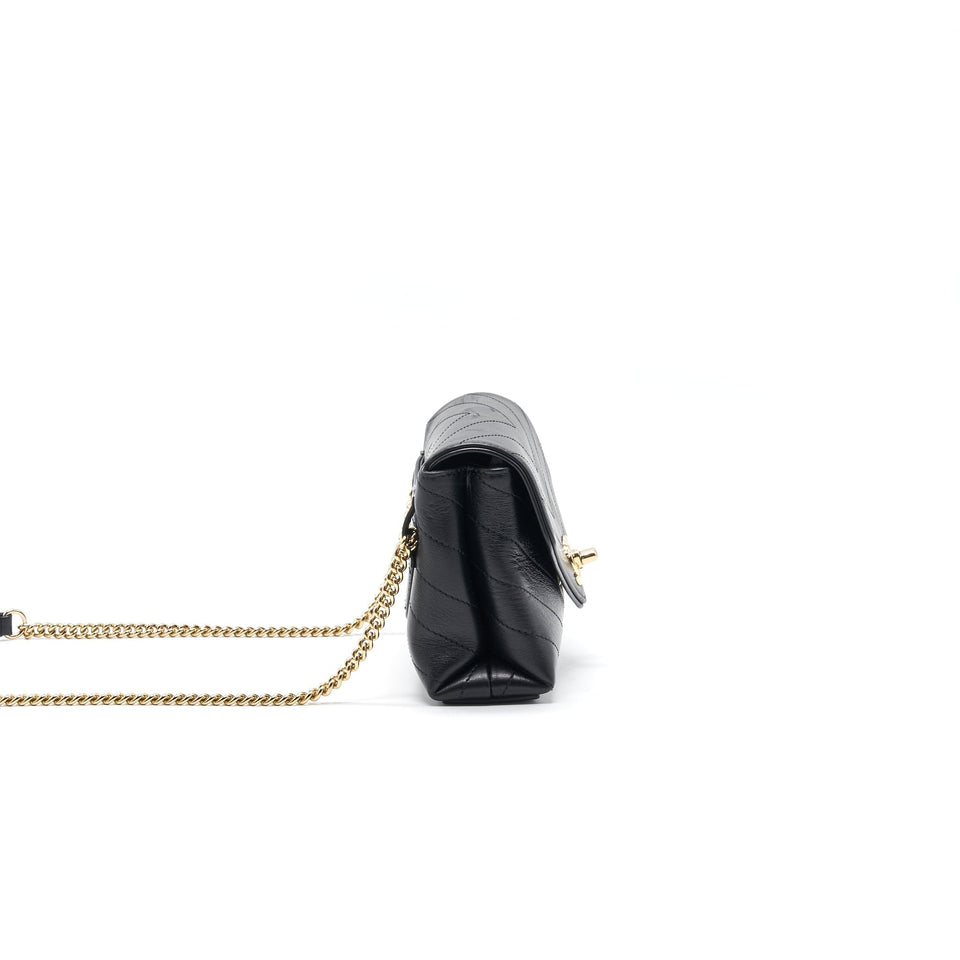 Chanel Calfskin Chevron Leather Chain Waist Bag Black