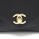 Chanel Calfskin Chevron Leather Chain Waist Bag Black