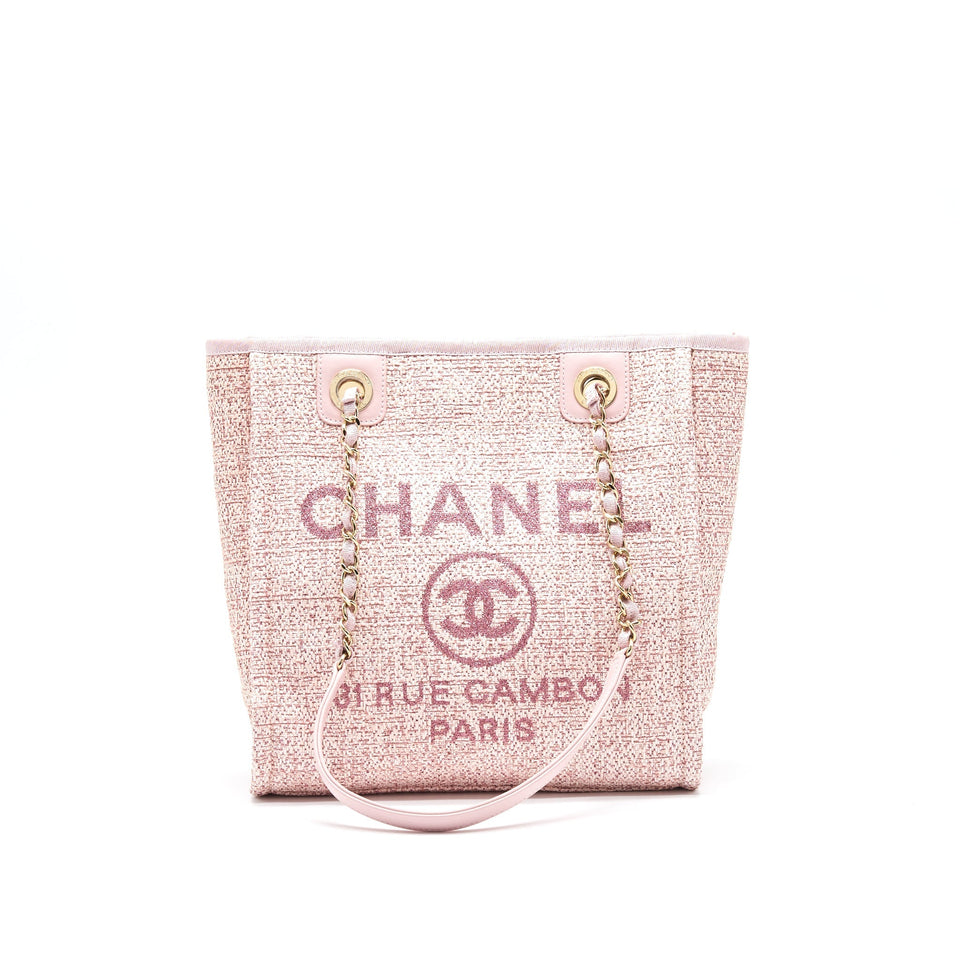 Chanel Deauville PM Tote Bag Canvas Pink