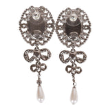 Chanel Silver Crystal and Pearl Pendant Drop Earrings