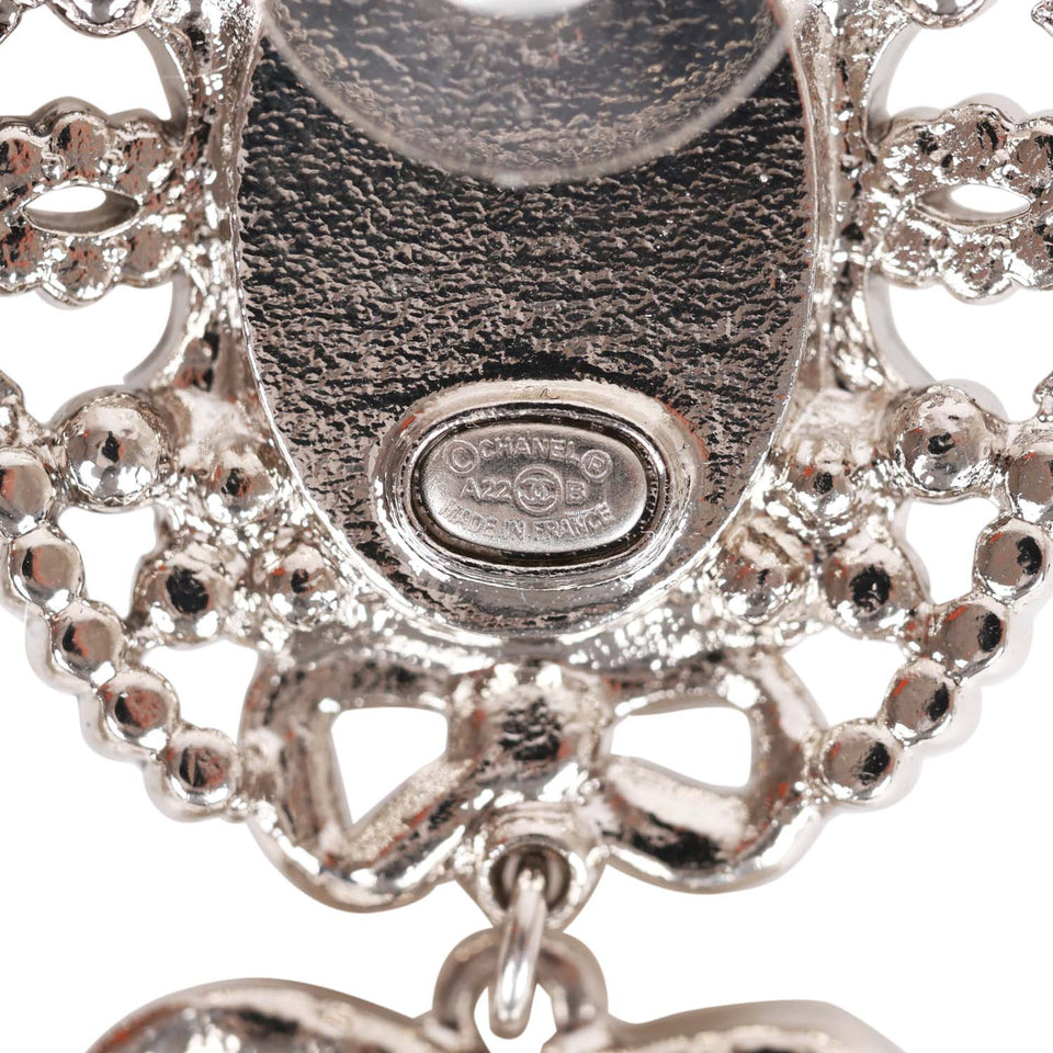 Chanel Silver Crystal and Pearl Pendant Drop Earrings