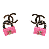 Chanel Pink Signature Flap Bag Dangling Earrings