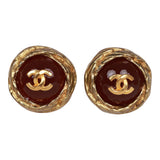 Chanel Vintage 24K Gold Plated CC Red Gripoix Stud Earrings