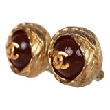 Chanel Vintage 24K Gold Plated CC Red Gripoix Stud Earrings