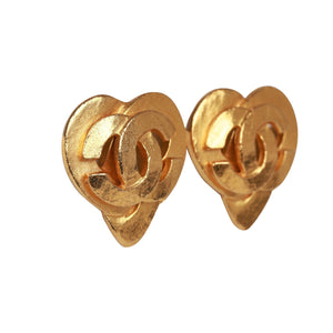 Chanel Vintage 24K Gold Plated CC Heart Earrings