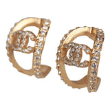 Chanel CC Gold and Crystal Huggie Earrings