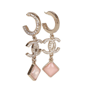Chanel Pink Crystal CC Pendant Earrings