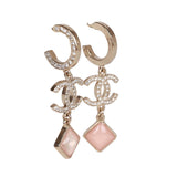 Chanel Pink Crystal CC Pendant Earrings