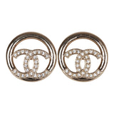 Chanel Gold Circle CC Logo Faux Crystal Stud Earrings