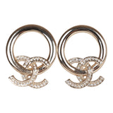 Chanel Gold Circle CC Logo Faux Crystal Earrings