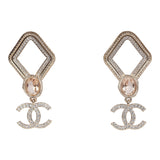 Chanel Gold and Pink "CC" Logo Rhombus Earrings