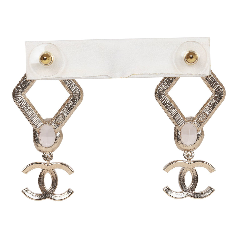 Chanel Gold and Pink "CC" Logo Rhombus Earrings