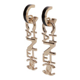 Chanel Black and Gold Letter Drop Earrings