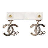 Chanel Light Gold Faux Pearl Crystal Coco Script CC Drop Earrings