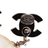 Chanel Silver CC Faux Crystal Pearl Drop Earrings