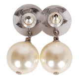 Chanel Silver CC Faux Crystal Pearl Drop Earrings