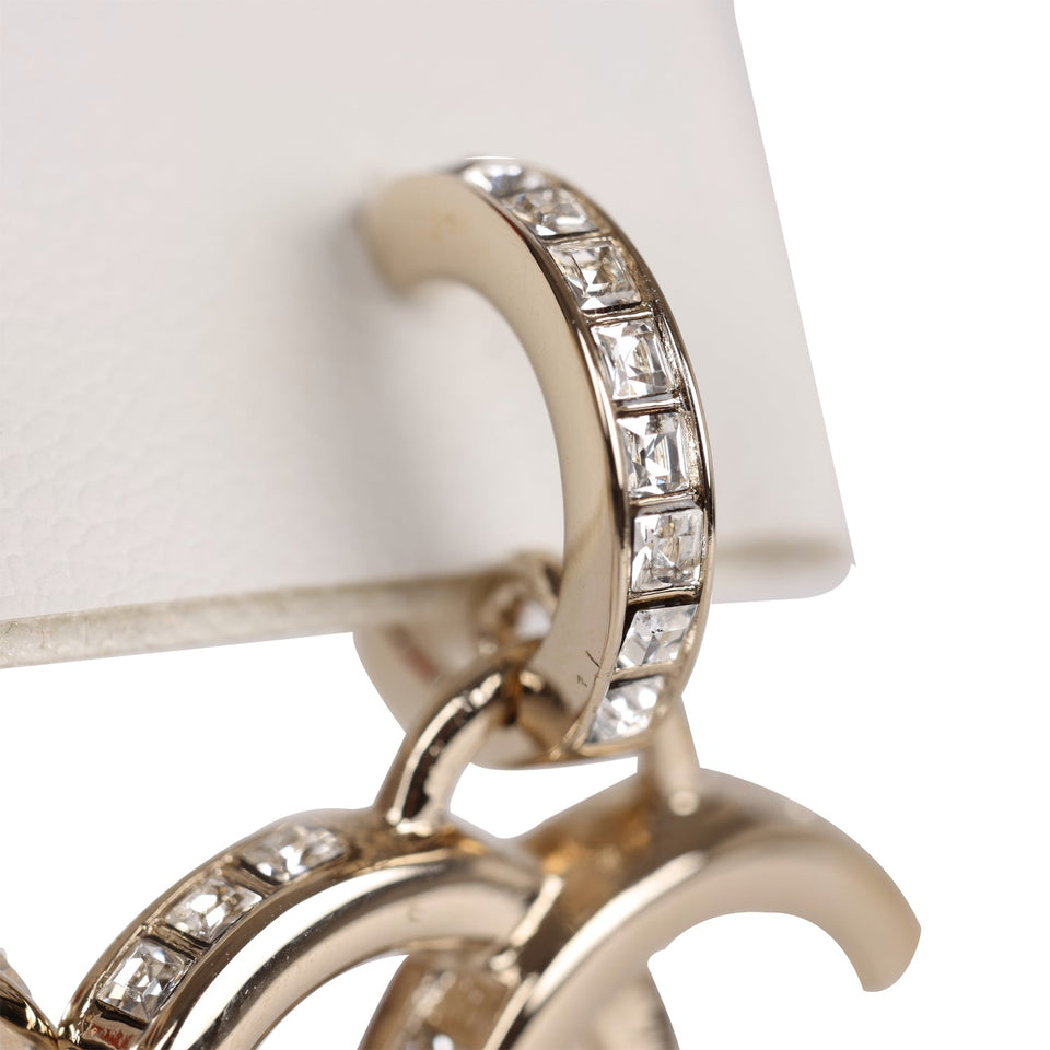 Chanel Gold Crystal CC Dangle Earrings