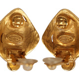 Chanel Vintage Abstract Stone and Gold Metal Earrings