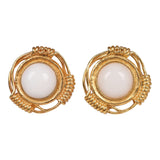 Chanel Vintage 24K Gold Plated White Gripoix Earrings
