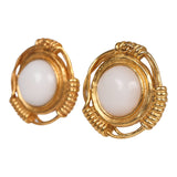 Chanel Vintage 24K Gold Plated White Gripoix Earrings