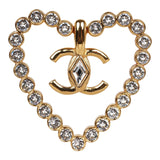 Chanel Heart Shaped Rhinestone Earrings With Gold Metal CC Drop