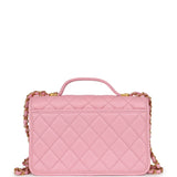 Chanel School Memory Top Handle Flap Bag Pink Caviar Antique Gold Hardware