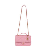 Chanel School Memory Top Handle Flap Bag Pink Caviar Antique Gold Hardware