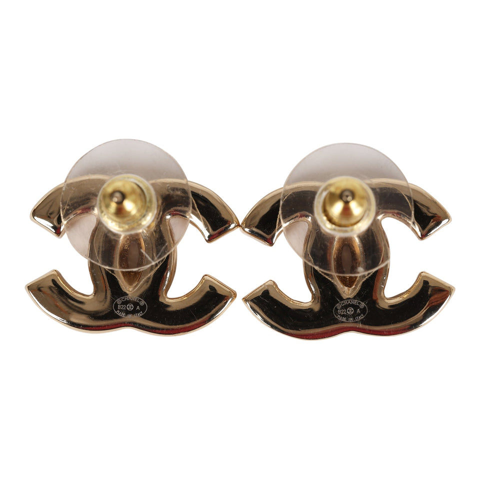 Chanel CC Stud Earrings Black Enamel and Gold Metal