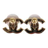 Chanel CC Stud Earrings Black Enamel and Gold Metal