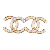 Chanel CC Stud Earrings White Textured Enamel and Gold Metal