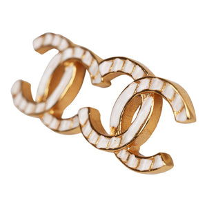 Chanel CC Stud Earrings White Textured Enamel and Gold Metal