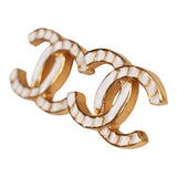 Chanel CC Stud Earrings White Textured Enamel and Gold Metal
