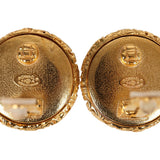 Chanel Vintage 24K Gold Plated Lava CC and Faux Pearl Earrings