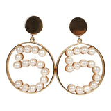Chanel Vintage 24K Gold Plated Jumbo No. 5 Faux Pearl Dangle Earrings