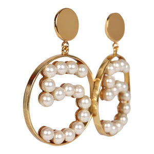 Chanel Vintage 24K Gold Plated Jumbo No. 5 Faux Pearl Dangle Earrings
