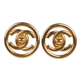 Chanel Vintage 24K Gold Plated CC Circle Turnlock Earrings