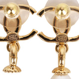 Chanel CC Pearl Drop Dangle Earrings Pearl & Gold Metal