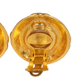 Chanel Vintage 24K Gold Plated Pearl Round CC Button Clip On Earrings
