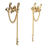 Chanel Logo Drop Chain Earrings Gold Metal