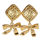 Chanel Vintage 24K Gold Plated Dangle Bow Clip On Earrings