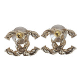 Chanel Twisted CC Light Pink and White Crystal and Pearl Earrings Gold Metal Hardware