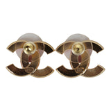 Chanel Crystal CC Stud Earrings Pink Gold Metal/Enamel Hardware