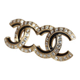 Chanel Crystal CC Stud Earrings Black Gold Metal/Enamel Hardware